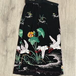 Vintage Skirt with Crane and Floral Design